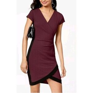 Almost Famous Bodycon Dress with Ruched Waist and V-neck Size Large